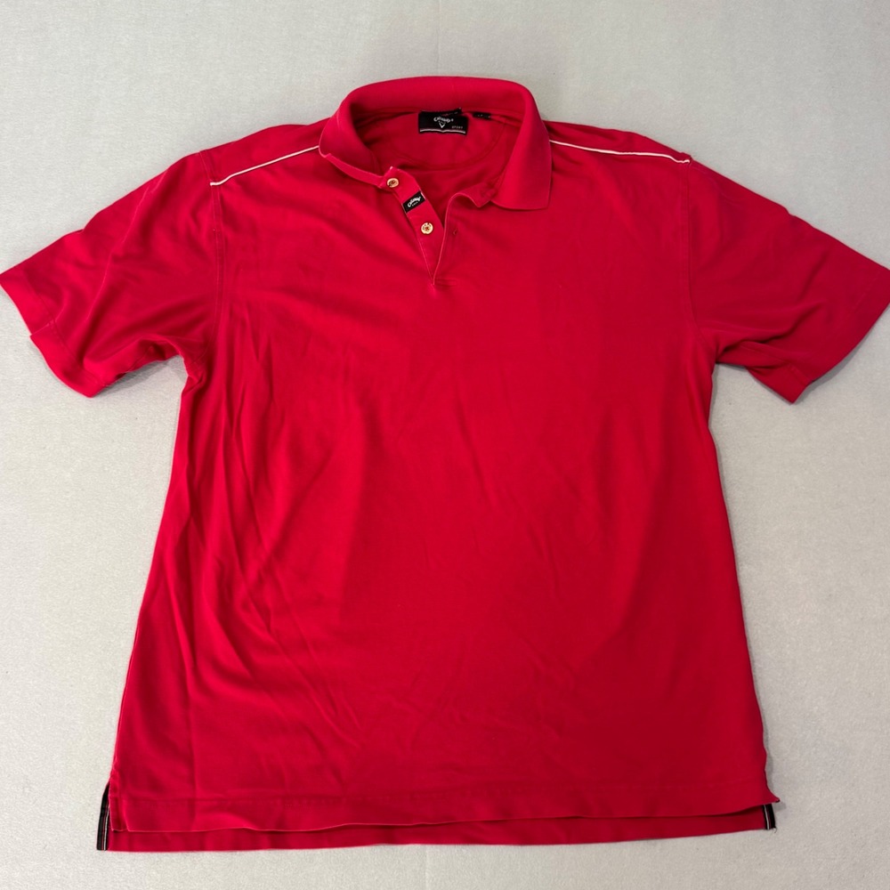Callaway Polo Shirt Men Large Red Sport Short‎ Sleeve Pique Piping Logo